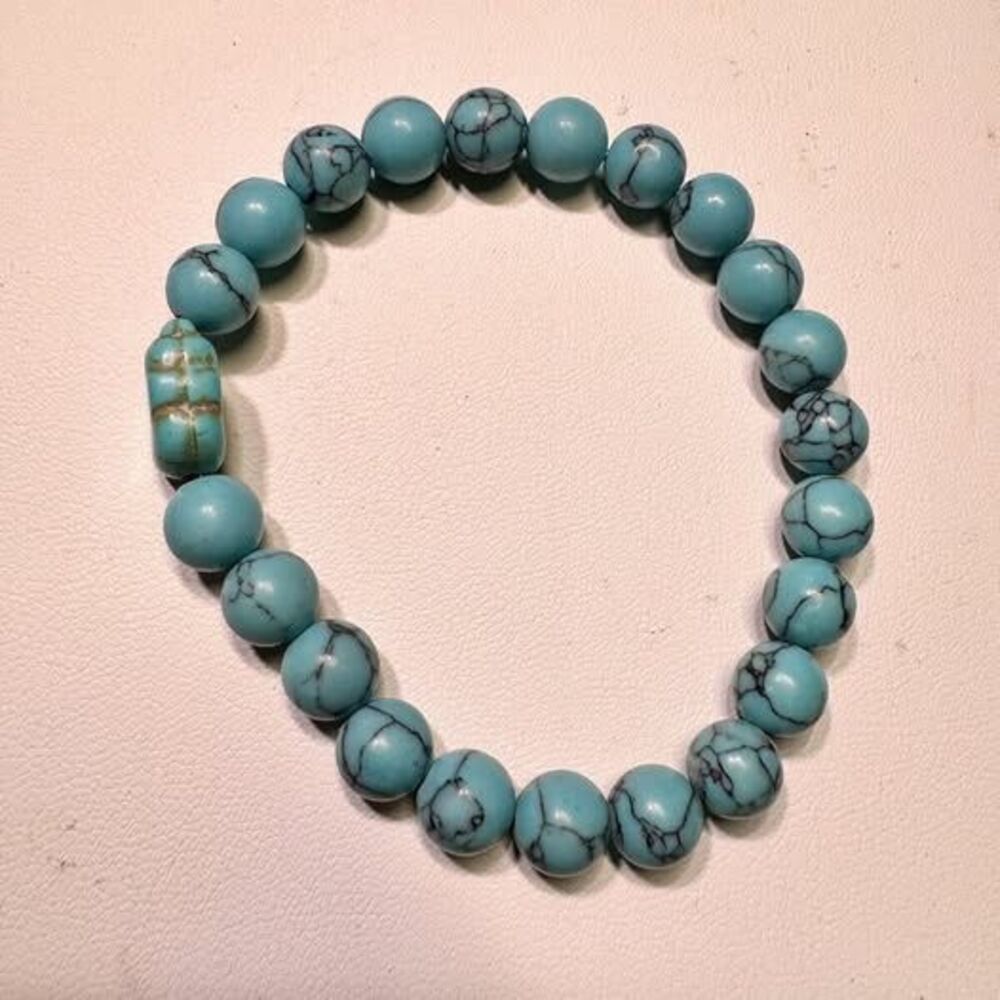 Turquoise Colored Dyed Stone ELEPHANT Stretch Bracelet